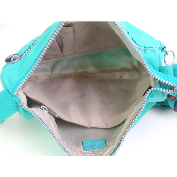Kipling TURQUOISE NYLON CANVAS STRAP BAG CHARM SHOULDER BAG X-BODY HANDBAG PURSE - Picture 13 of 14